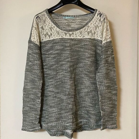 Maurices Green Marbled Knit with Lace Sweater - Picture 4 of 8